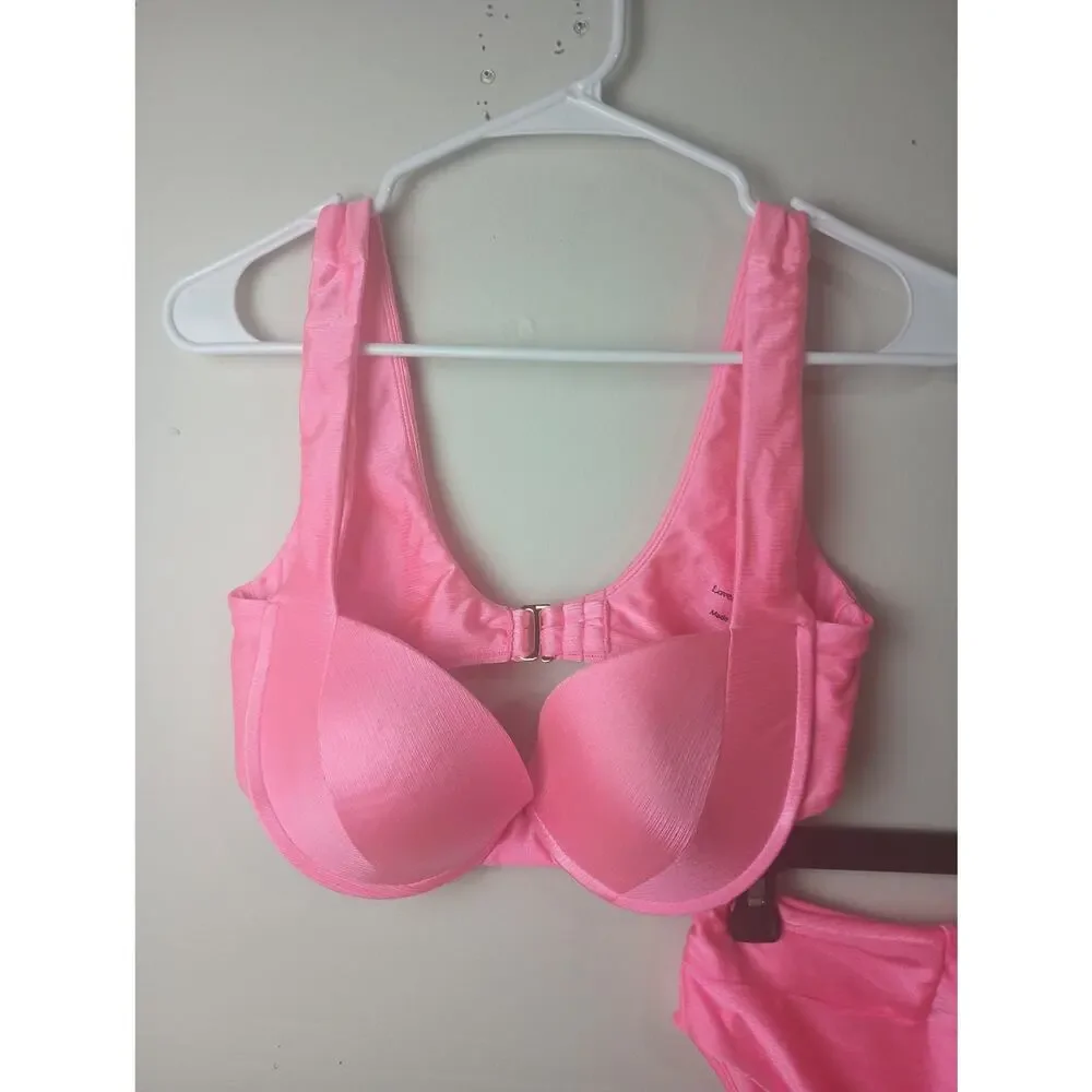 Lovers and Friends Pink Bikini‎ Set Large Top High Waisted Bottoms Swim Beach